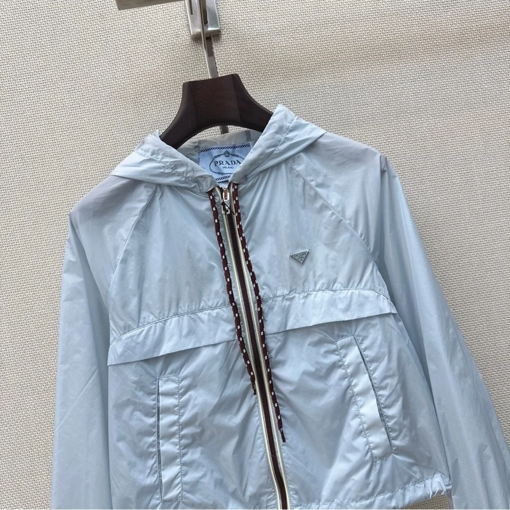 Prada Light Blue Hooded Zipper Sunscreen Coat - Picture 3 of 9